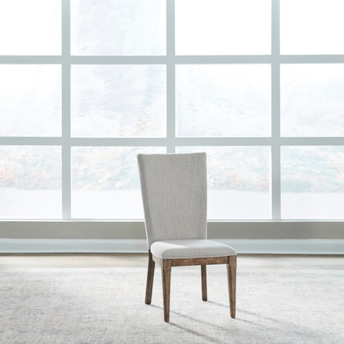 Transitional Upholstered Side Chair with Exposed Wood Back Frame