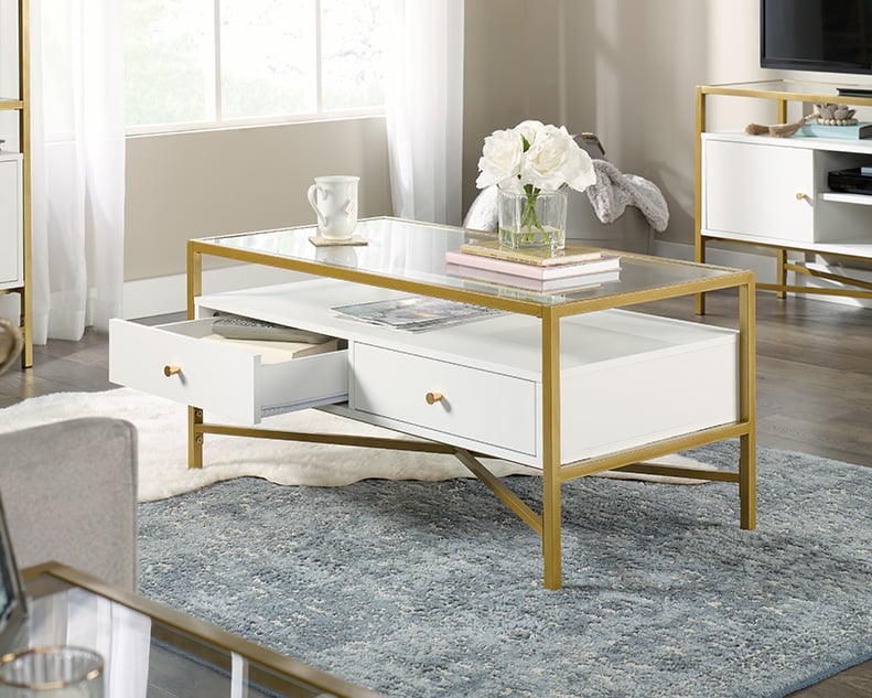 Two-Drawer Glass-Top Coffee Table