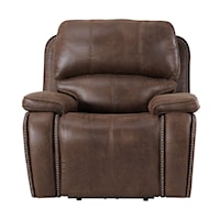 Transitional Power Recliner with Pull-Out Cup Holders and Nailheads