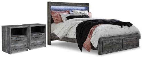 Queen Panel Storage Bed And 2 Nightstands