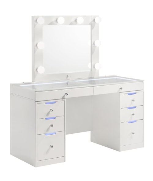 Glam Vanity with Glass Top and LED Hollywood Style Lights