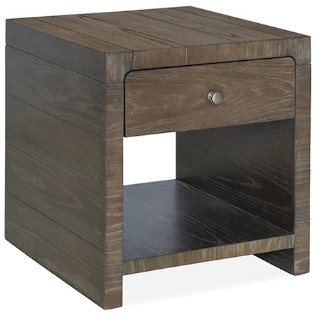 Contemporary 1-Drawer Rectangular End Table with Lower Storage Shelf