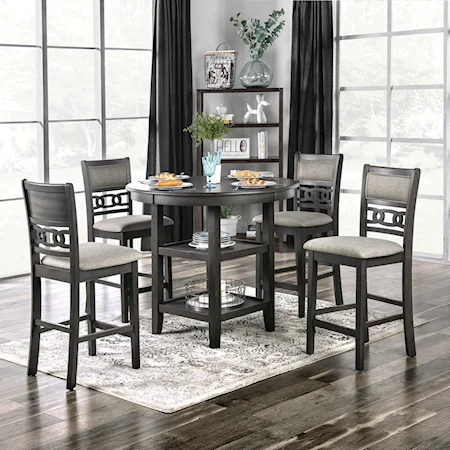 5-Piece Transitional Counter Height Dining Set with Storage Shelves