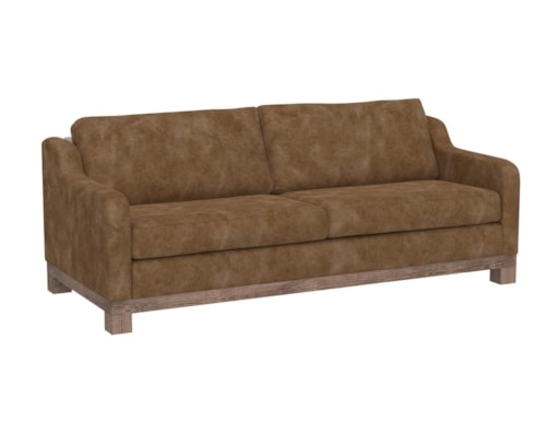Contemporary 2-Cushion Sofa with Exposed Wooden Base