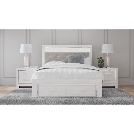 Queen Storage Bed with Upholstered Headboard