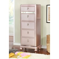 Transitional 5 Drawer Swivel Chest with Felt-Lined Top Drawers and Mirror Back
