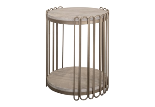 Mid-Century Modern Round Chairside Table with Bottom Shelf