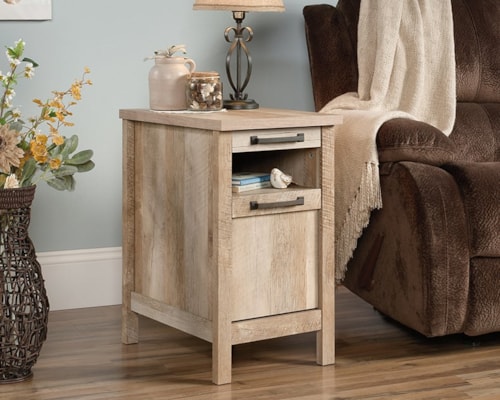 Farmhouse Side Table with Slide-Out Shelf