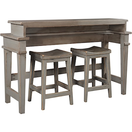 Rustic Console Bar Table with Two Stools