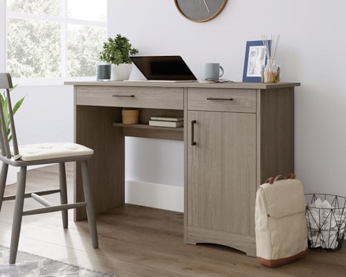 Transitional Office Desk with Flip-Down Keyboard/Mousepad