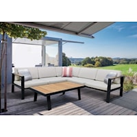 Outdoor Patio Sectional Set in Charcoal Finish with Taupe Cushions and Teak Wood