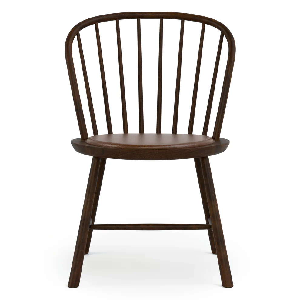 Spindle-Back Dining Chair w/Leather Seat Pad