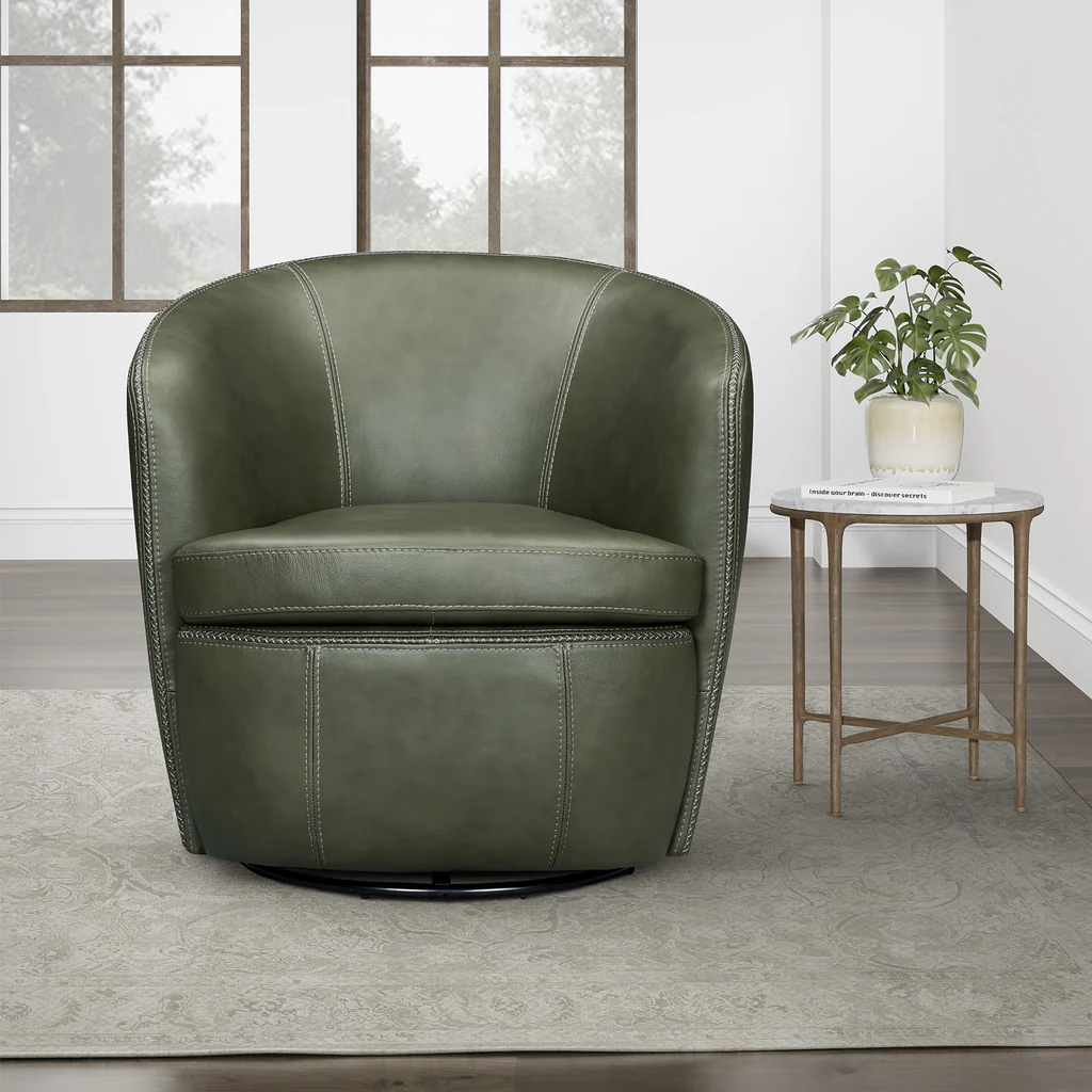 Leather Swivel Barrel Chair
