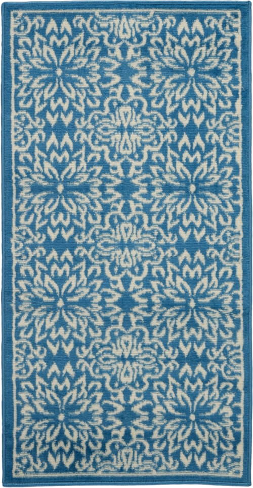 2' x 4' Ivory/Blue Runner Rug