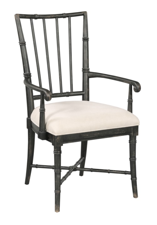 Traditional Dining Bamboo Arm Chair with Upholstered Seat