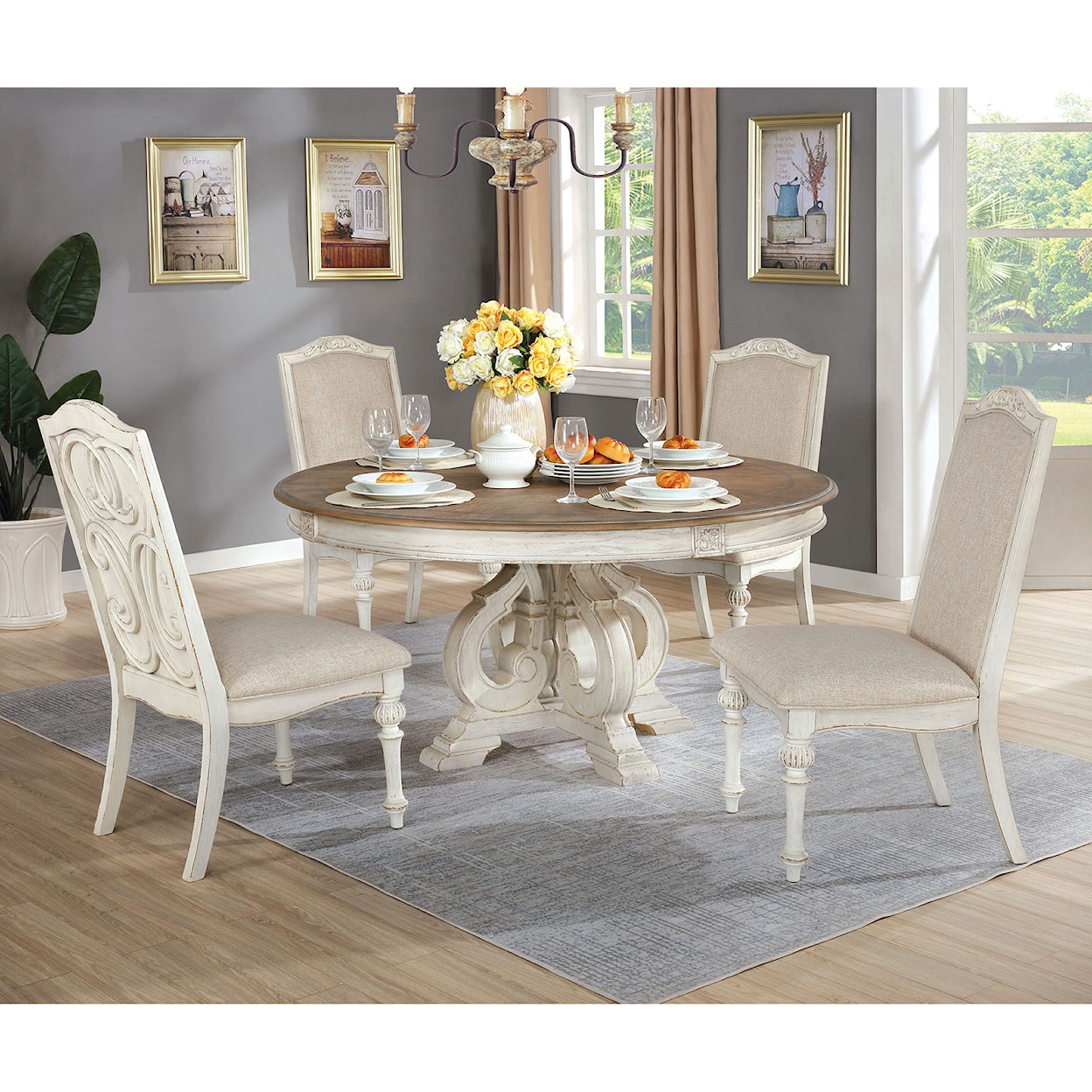 Furniture of America Arcadia 5-Piece Round Dining Set