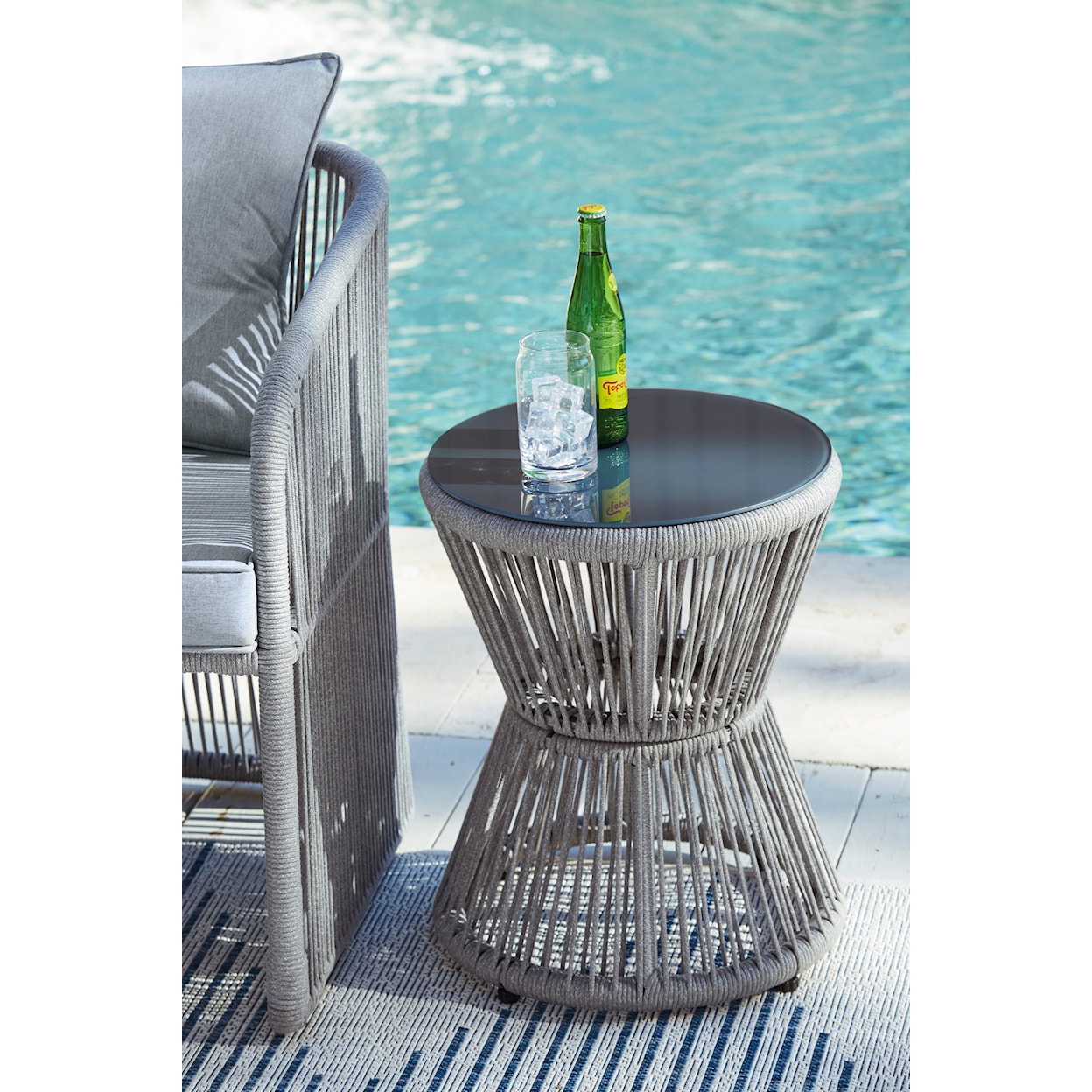 Ashley Furniture Signature Design Coast Island Outdoor Chair with Ottoman and Side Table