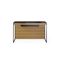 Contemporary Compact Desk with Keyboard Drawer and Glass Top