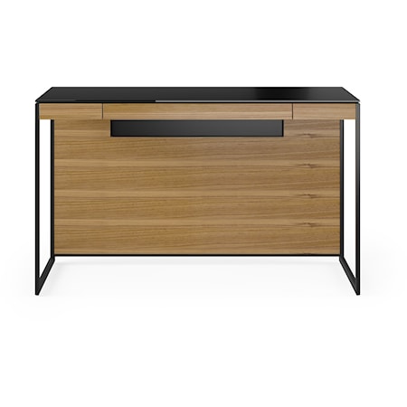 Contemporary Compact Desk with Keyboard Drawer and Glass Top
