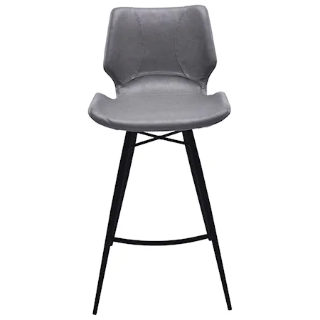 26" Counter Height Metal Barstool in Vintage Gray Faux Leather with Black Metal Finish