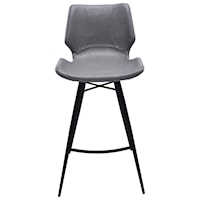 26" Counter Height Metal Barstool in Vintage Gray Faux Leather with Black Metal Finish