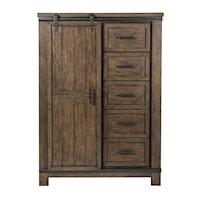 Transitional 5-Drawer Sliding Door Chest with Adjustable Shelves