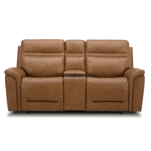 Transitional Power Reclining Loveseat with Console and USB Ports