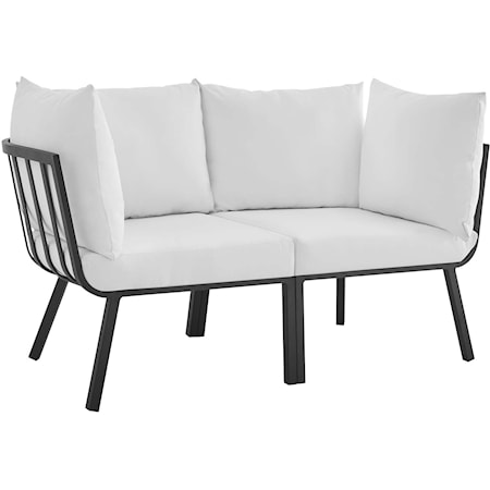 Riverside Coastal 2 Piece Outdoor Patio Aluminum Sectional Sofa Set - Gray/White