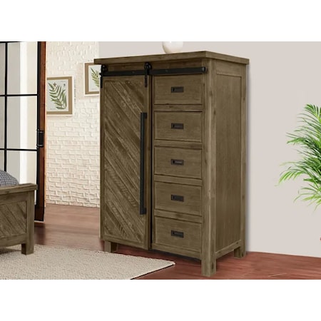 5-Drawer Chest with Sliding Door