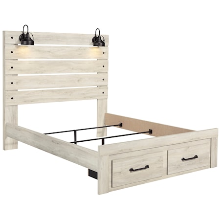 Queen Bed w/ Lights &amp; Footboard Drawers