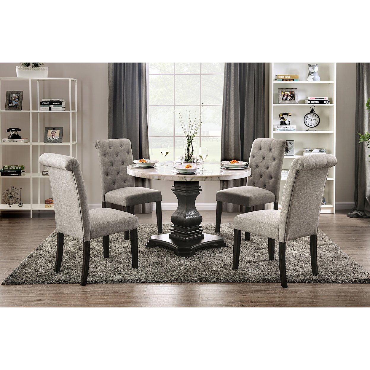 Furniture of America - FOA Elfredo 5 Pc. Round Dining Table Set