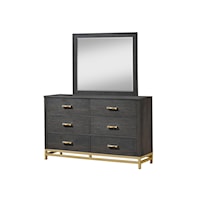 Trevor Contemporary 6-Drawer Dresser and Mirror with Gold Accents