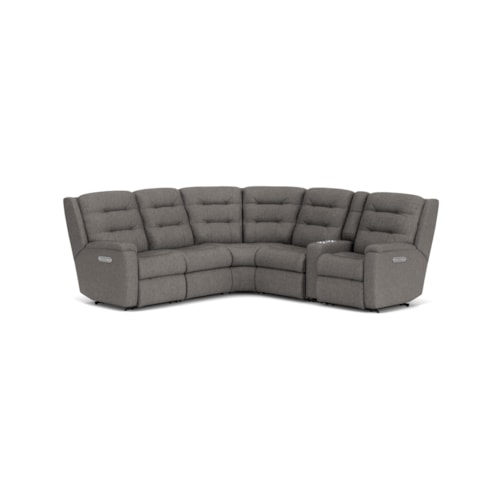 Contemporary 6-Piece Power Reclining Sectional with Power Headrest