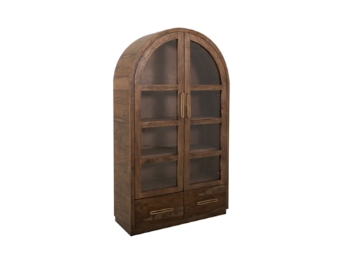 Modern Rustic Arched Storage Cabinet with Glass Doors