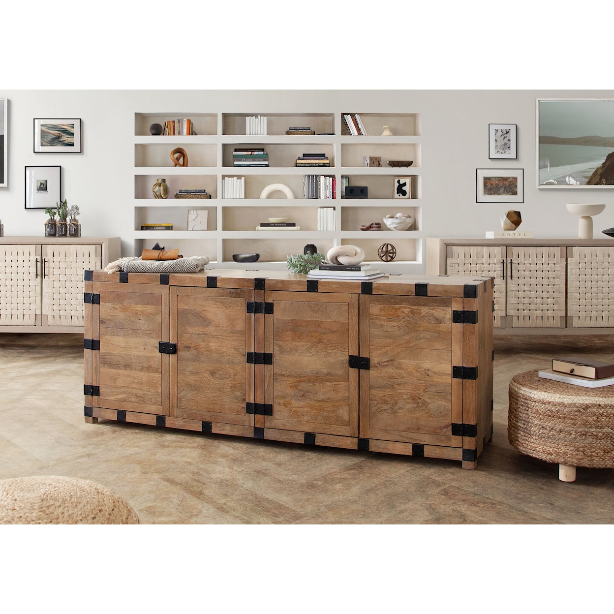 Diamond Sofa Furniture Oxford Solid Mango Wood 4-Door Sideboard