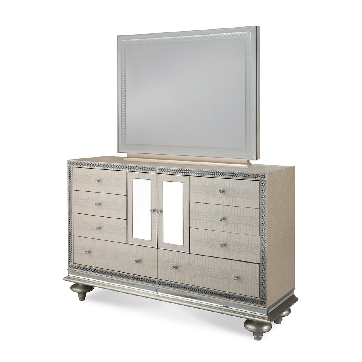 Michael Amini Hollywood Swank 8-Drawer Dresser with Landscape Mirror