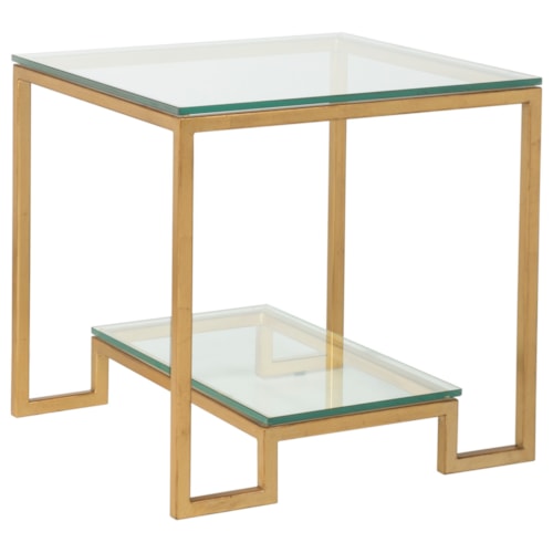 Bonaire Square End Table with Glass Top and One Shelf