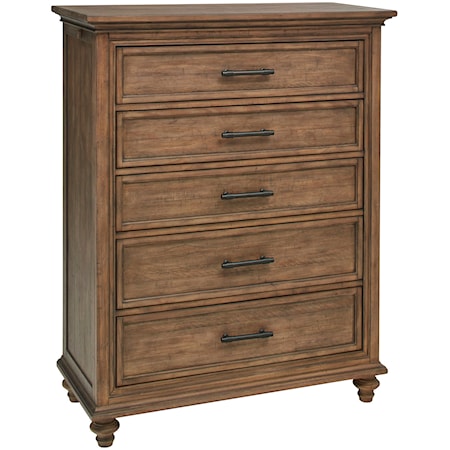 Transitional 5-Drawer Bedroom Chest with Pullout Rods