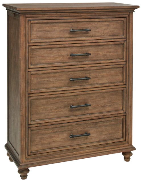 Transitional 5-Drawer Bedroom Chest with Pullout Rods