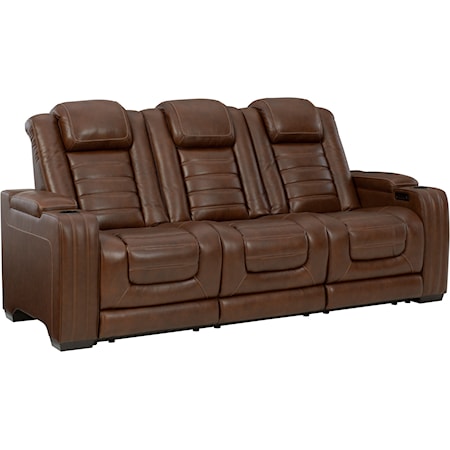 Power Reclining Sofa with Adjustable Headrest and Built-In Heat and Massage Features