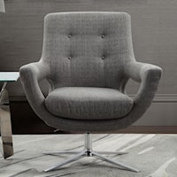 Contemporary Swivel Accent Chair in Polished Steel Finish with Grey Tufted Fabric