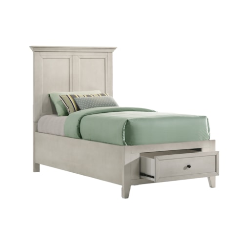 Transitional Youth Twin Storage Panel Bed with 1 Footboard Drawer