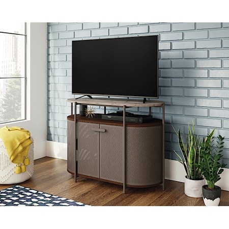 Contemporary Faux Stone TV Stand with Open Shelf Storage