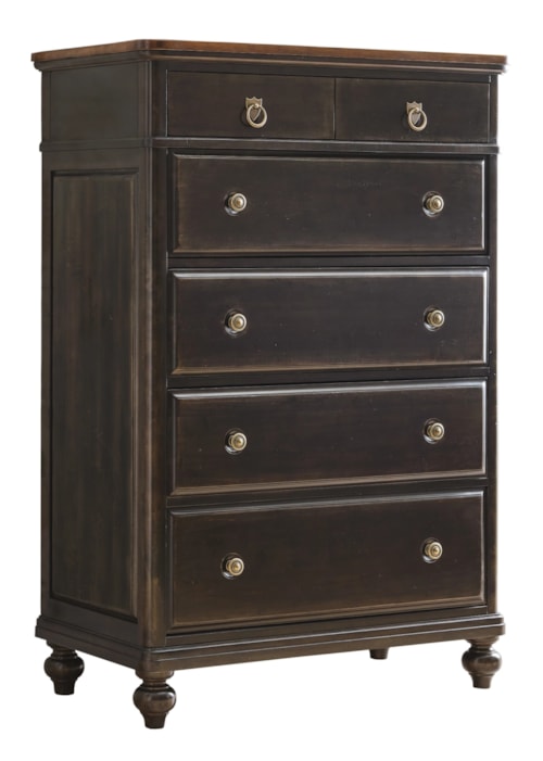 Traditional 6-Drawer Bedroom Chest with Antique Brass Knobs