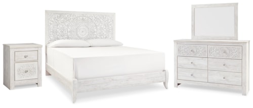 King Panel Bed, Dresser, Mirror And Nightstand