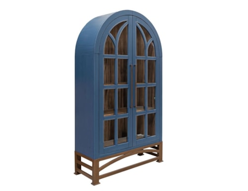 Transitional Vintage Arched Cabinet with 2 Glass Doors