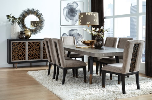 Transitional 8-Piece Formal Dining Set with Server Cabinet