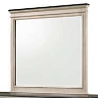 Transitional Two-Toned Rectangular Beveled Dresser Mirror with Crown Top Trim
