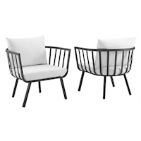 Riverside Coastal Outdoor Patio Aluminum Armchair - Gray/White - Set of 2