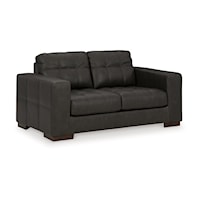 Contemporary Leather Match Loveseat with Buttonless Tufting